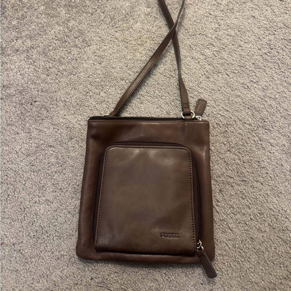 Fossil Dark Brown Leather Messenger Bag